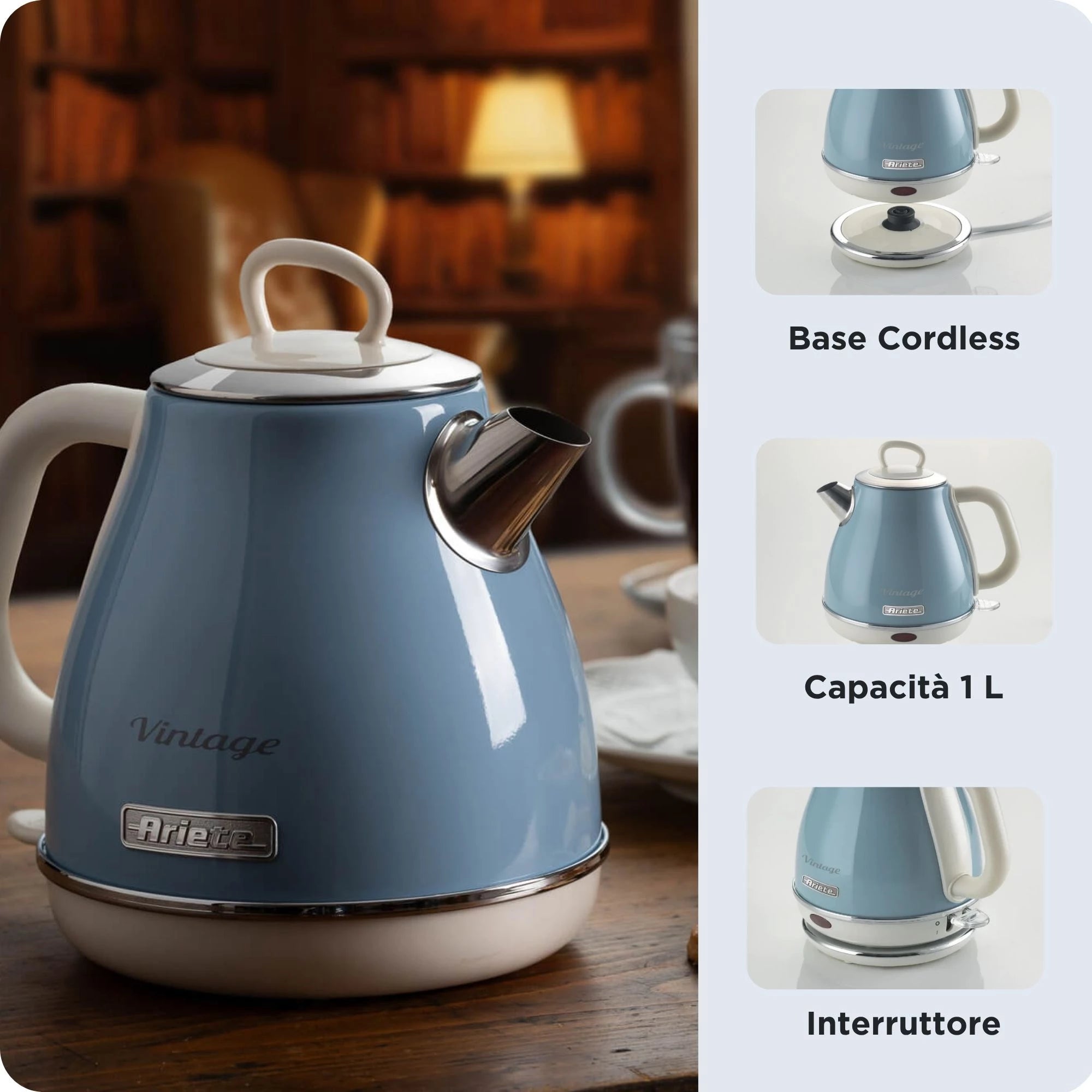 Ariete Vintage Electric Kettle 1.7L – Blue, Beige & Green
