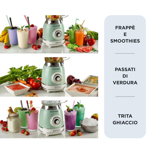 Ariete Vintage Glass Blender 1000W – Blue, Beige & Green