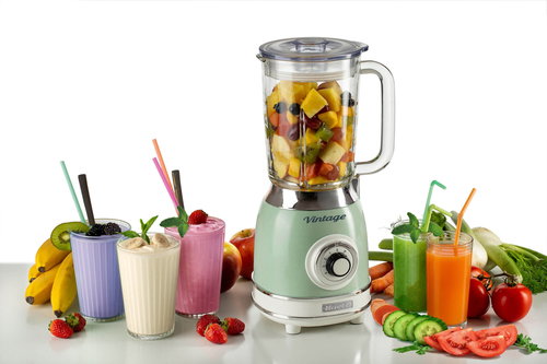 Ariete Vintage Glass Blender 1000W – Blue, Beige & Green