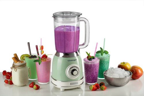 Ariete Vintage Glass Blender 1000W – Blue, Beige & Green
