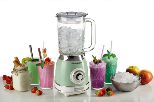 Ariete Vintage Glass Blender 1000W – Blue, Beige & Green