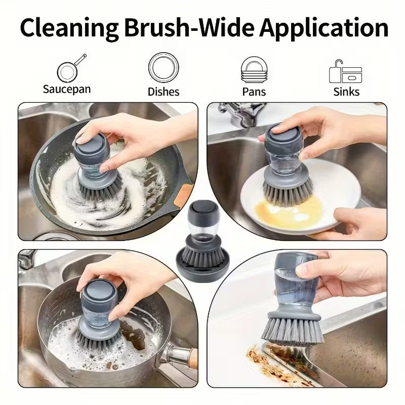 2 Piece Soap Dispensing Pot Cleaning Brush Set