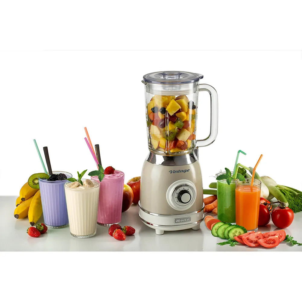 Ariete Vintage Glass Blender 1000W – Blue, Beige & Green
